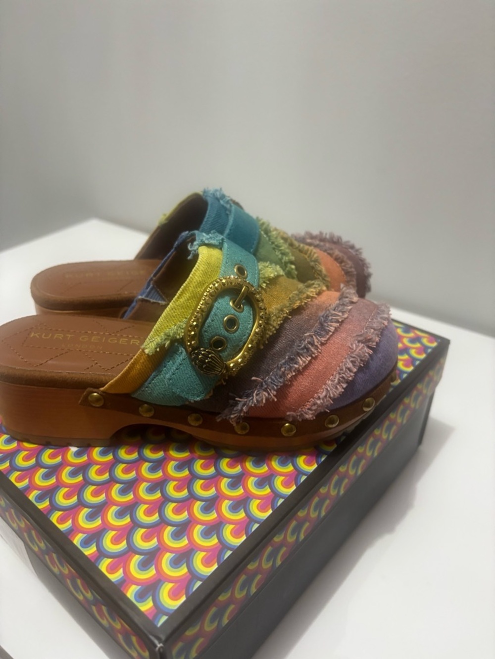 Kurt Geiger Multicolor Rainbow Print Clog Sandals